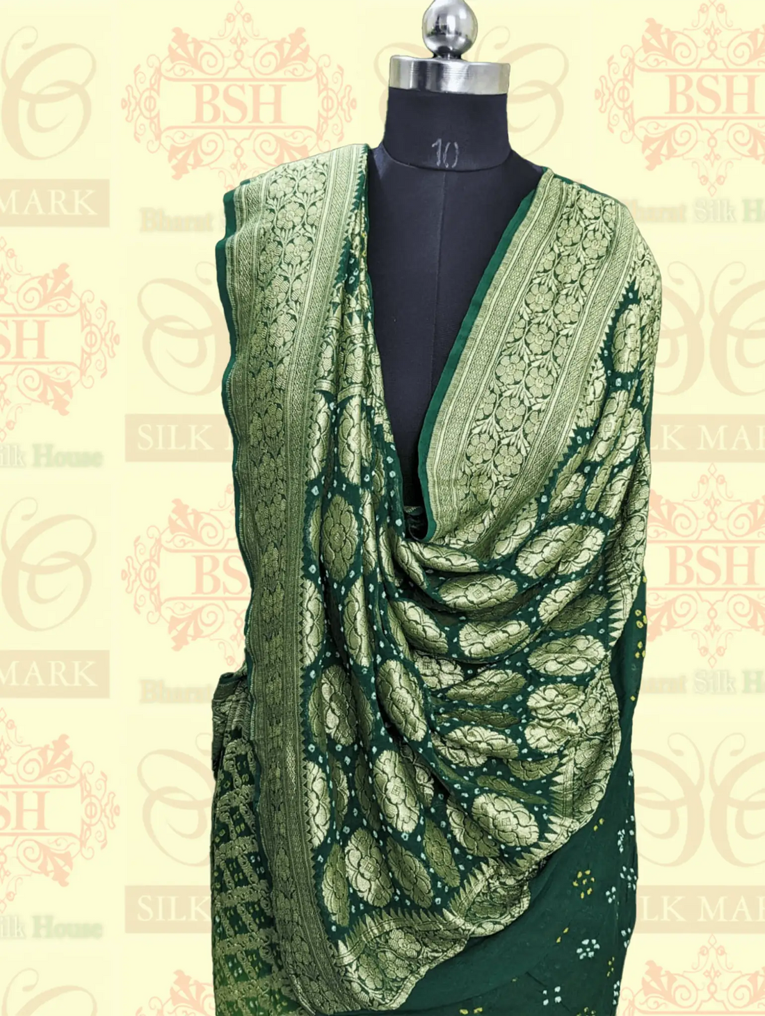 Pure Georgette Banarasi Bandhani Handloom Saree In Dual Shades Of Green - Bharat Silk House Bandhej
