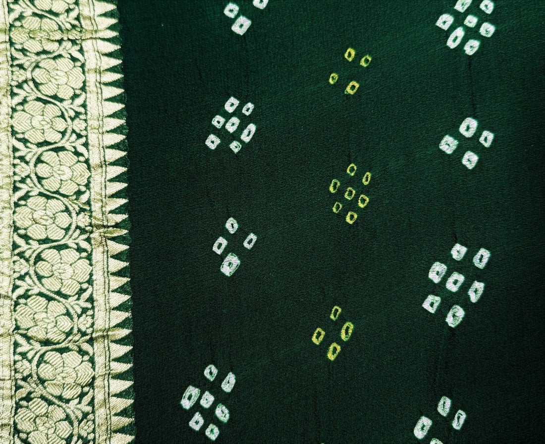 Pure Georgette Banarasi Bandhani Handloom Saree In Dual Shades Of Green - Bharat Silk House Bandhej