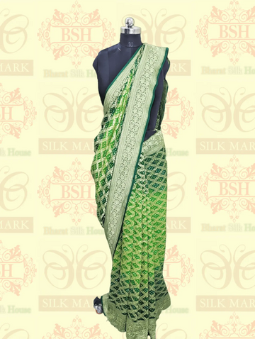 Pure Georgette Banarasi Bandhani Handloom Saree In Dual Shades Of Green - Bharat Silk House Bandhej