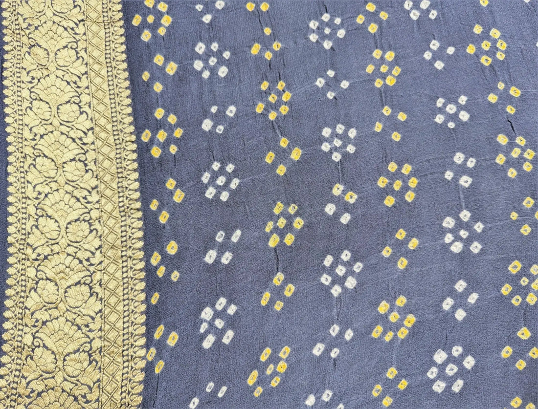 Pure Georgette Banarasi Bandhej Handloom Saree In Dual Shades Of Grey - Bharat Silk House Bandhej