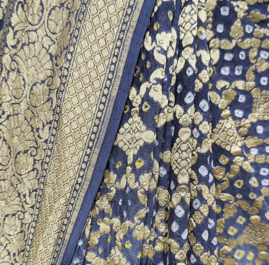 Pure Georgette Banarasi Bandhej Handloom Saree In Dual Shades Of Grey - Bharat Silk House Bandhej