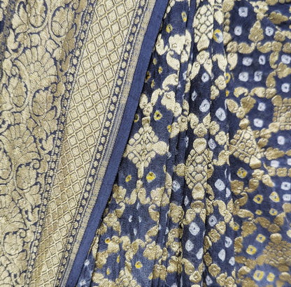 Pure Georgette Banarasi Bandhej Handloom Saree In Dual Shades Of Grey - Bharat Silk House Bandhej