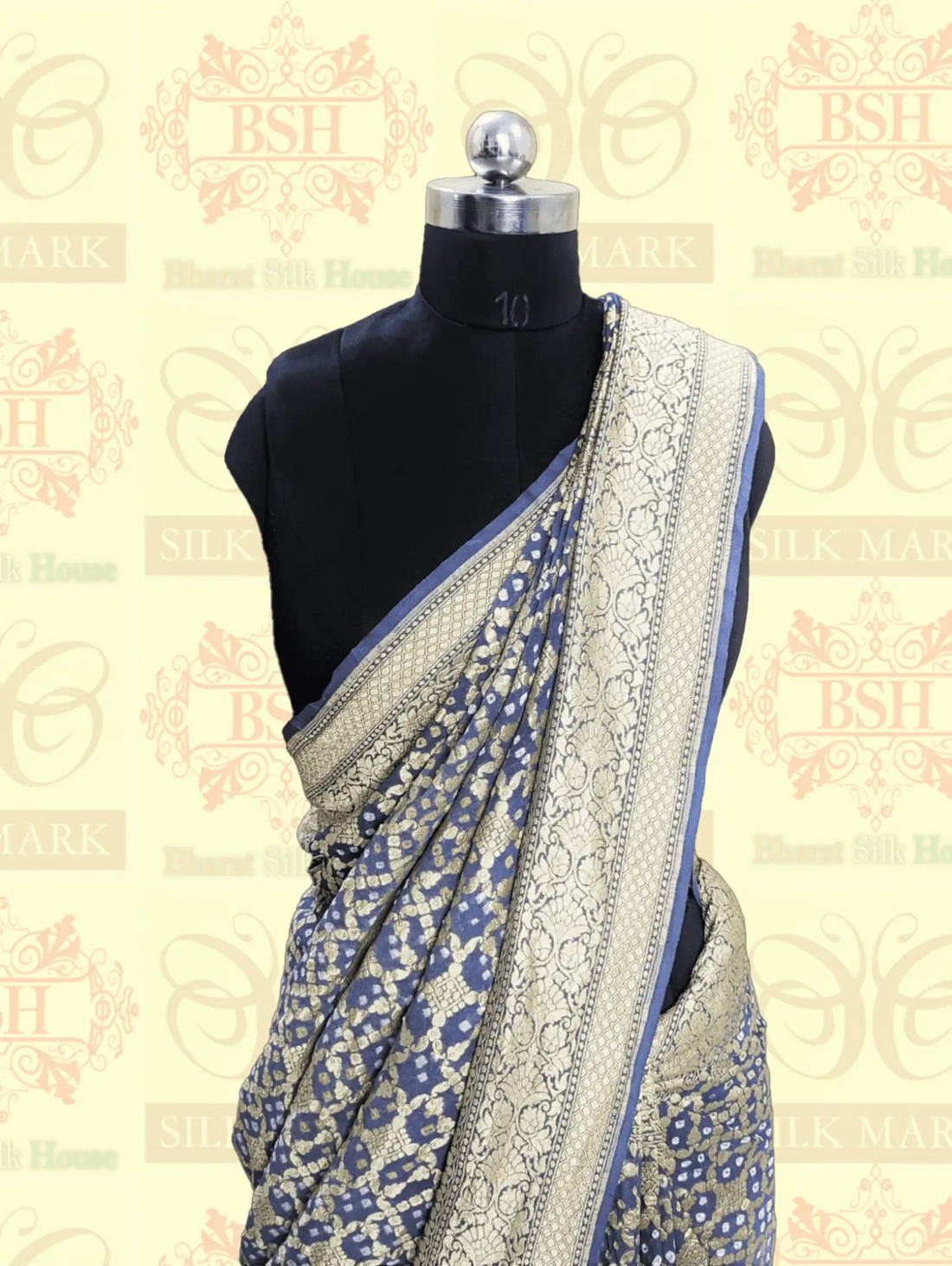 Pure Georgette Banarasi Bandhej Handloom Saree In Dual Shades Of Grey - Bharat Silk House Bandhej