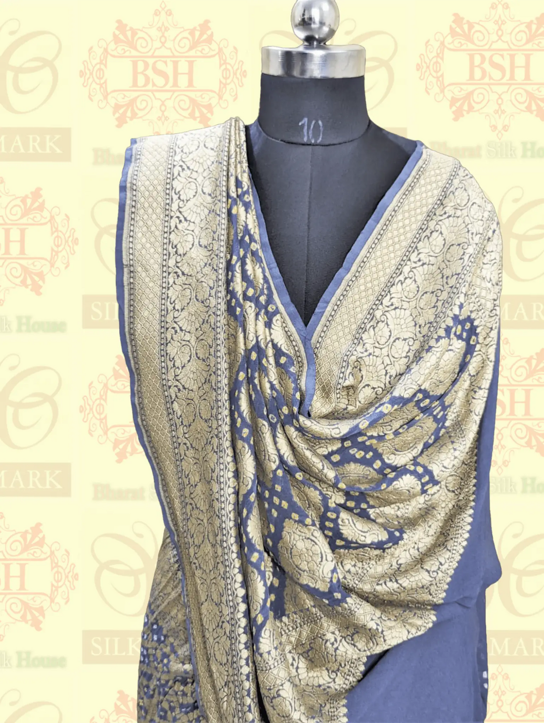 Pure Georgette Banarasi Bandhej Handloom Saree In Dual Shades Of Grey - Bharat Silk House Bandhej
