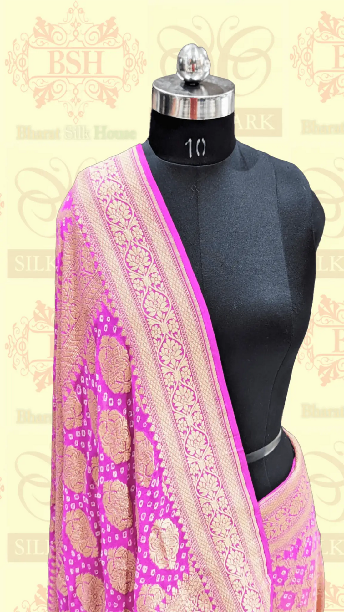 Pure Georgette Banarasi Bandhej Handloom Saree In Dual Shades Of Pink/Orange - Bharat Silk House Bandhej