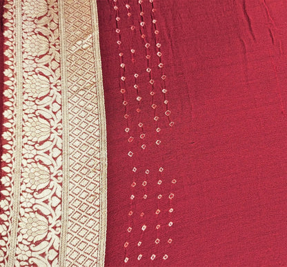 Pure Georgette Banarasi Bandhej Handloom Saree In Dual Shades Of Red & Orange - Bharat Silk House Bandhej