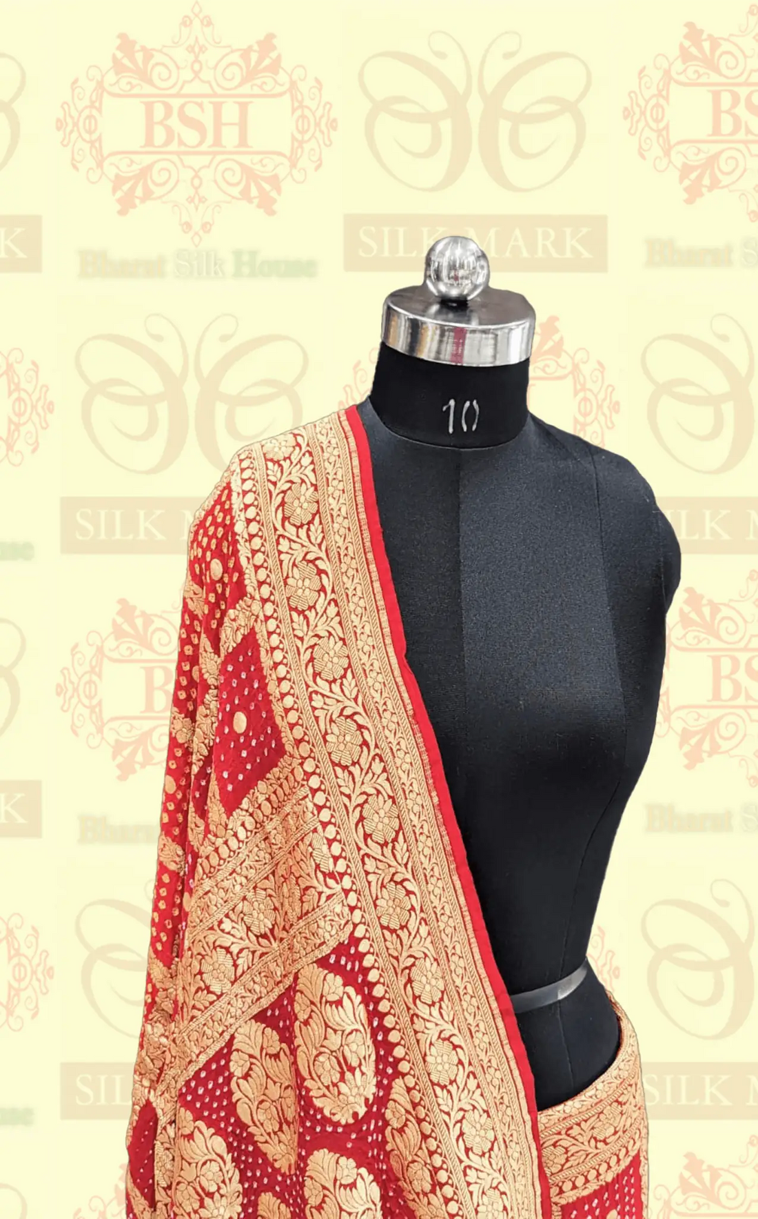 Pure Georgette Banarasi Bandhej Handloom Saree In Dual Shades Of Red/Yellow - Bharat Silk House Bandhej