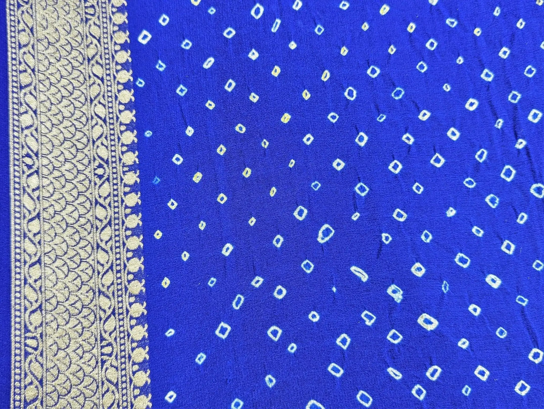 Pure Georgette Banarasi Bandhej Handloom Saree In Shades Of Peacock Royal - Bharat Silk House Bandhej