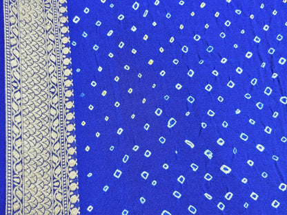 Pure Georgette Banarasi Bandhej Handloom Saree In Shades Of Peacock Royal - Bharat Silk House Bandhej