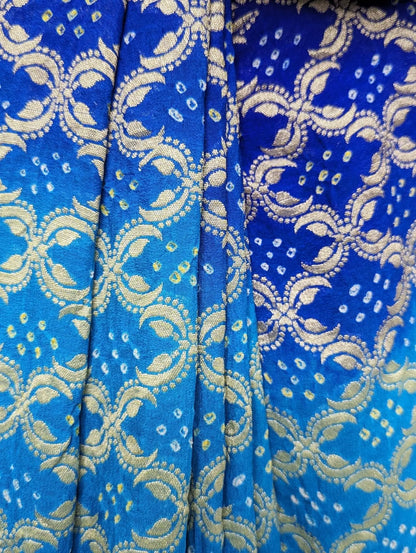 Pure Georgette Banarasi Bandhej Handloom Saree In Shades Of Peacock Royal - Bharat Silk House Bandhej