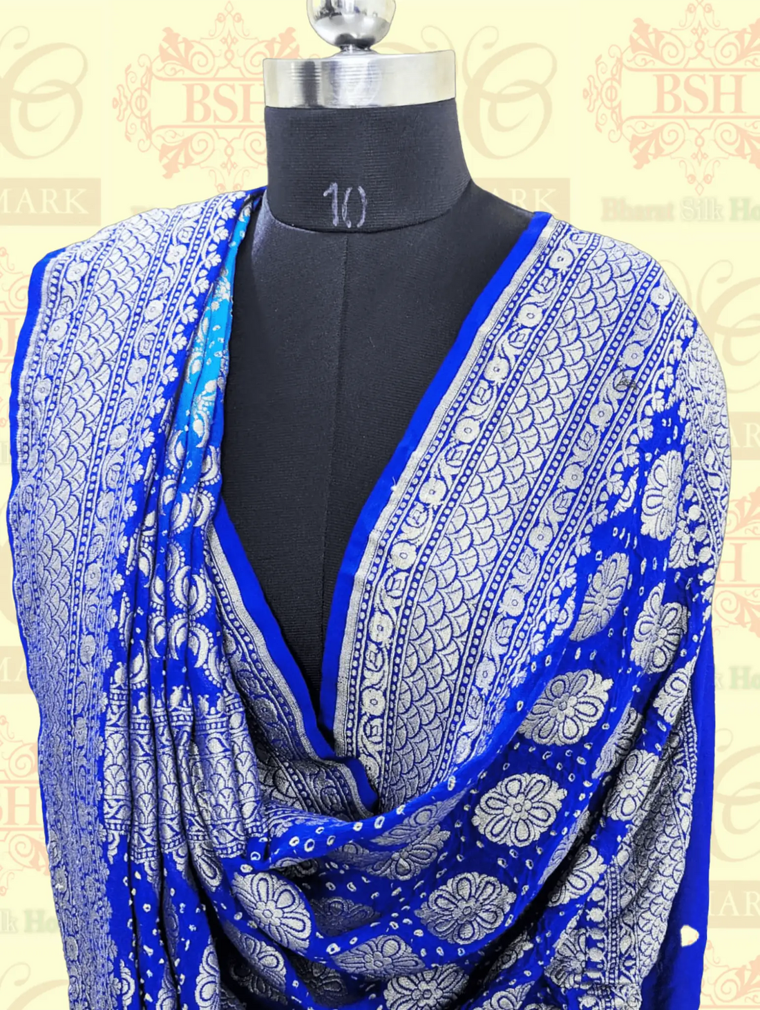 Pure Georgette Banarasi Bandhej Handloom Saree In Shades Of Peacock Royal - Bharat Silk House Bandhej