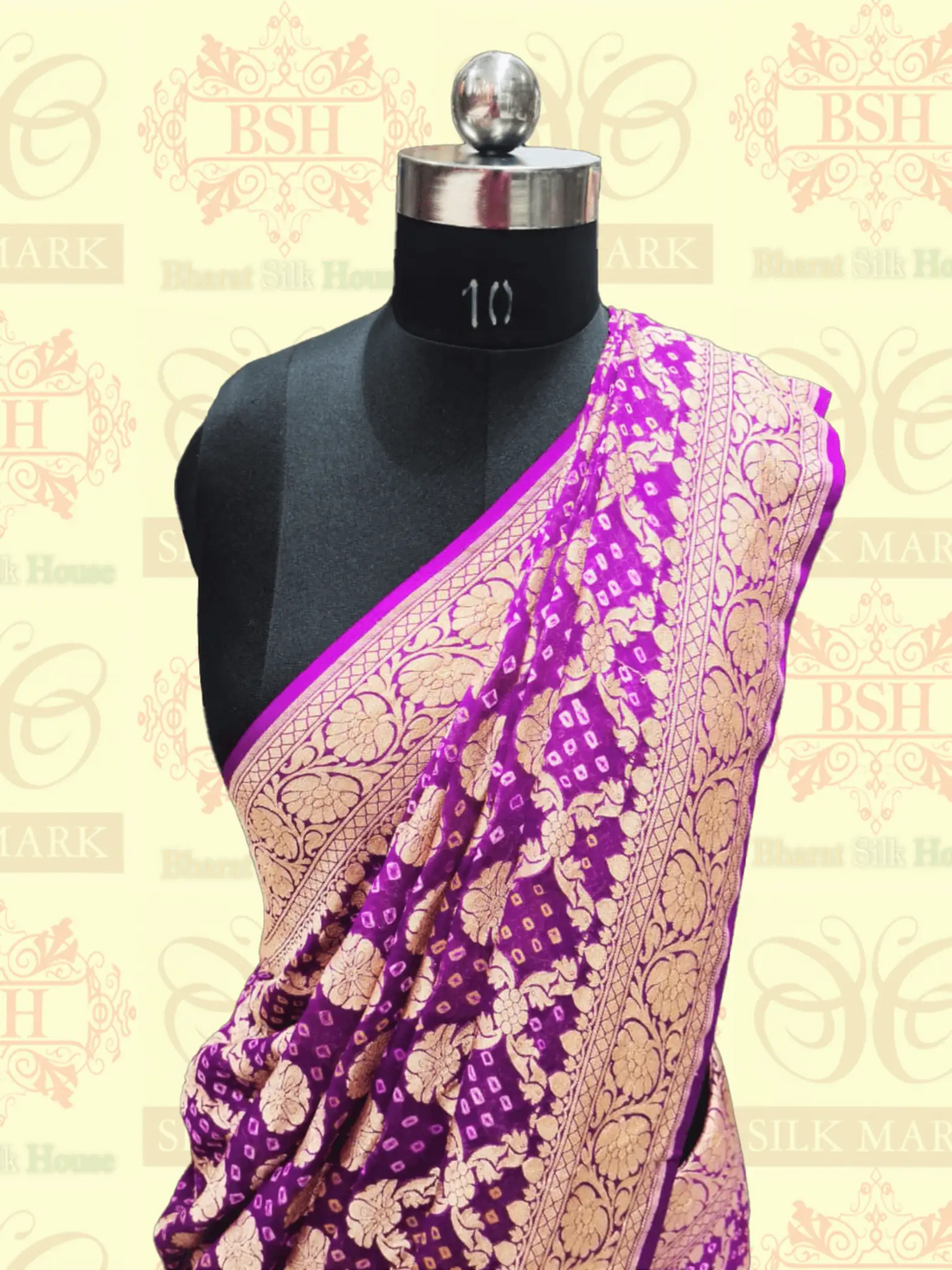Pure Georgette Bandhani Handloom Saree In Shades Of Purple - Bharat Silk House Bandhej