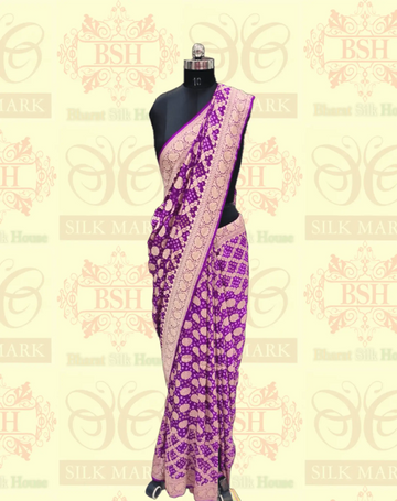 Pure Georgette Bandhani Handloom Saree In Shades Of Purple - Bharat Silk House Bandhej