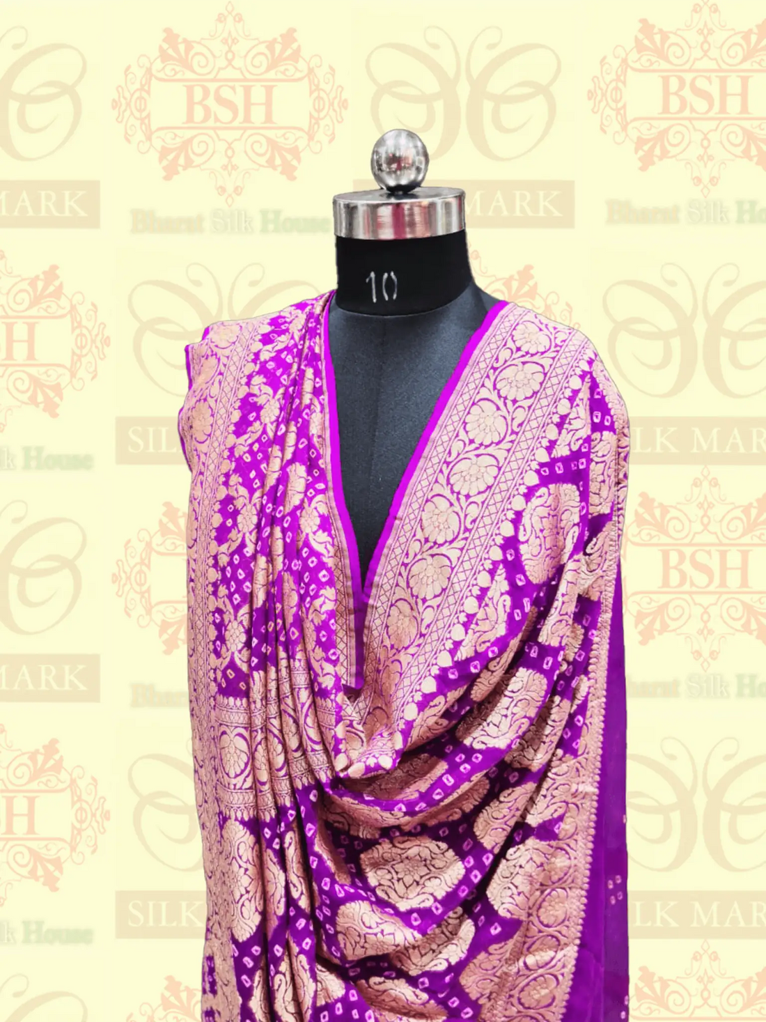 Pure Georgette Bandhani Handloom Saree In Shades Of Purple - Bharat Silk House Bandhej