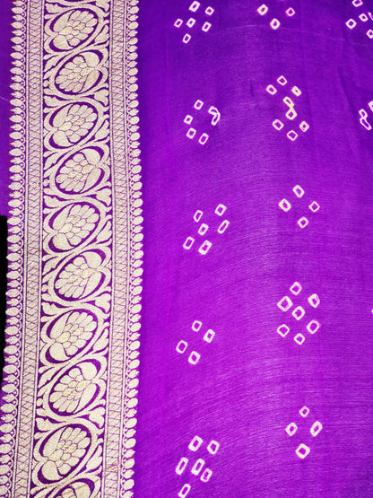 Pure Georgette Bandhani Handloom Saree In Shades Of Purple - Bharat Silk House Bandhej