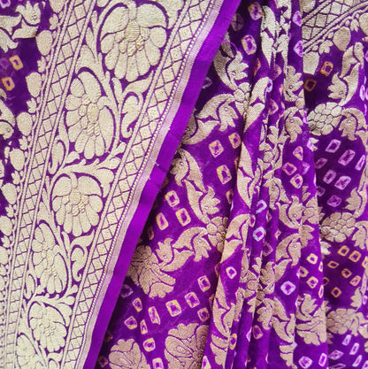 Pure Georgette Bandhani Handloom Saree In Shades Of Purple - Bharat Silk House Bandhej