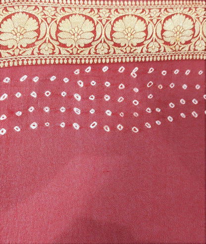 Pure Georgette Bandhani Handloom Saree In Shades Of Red/Orange - Bharat Silk House