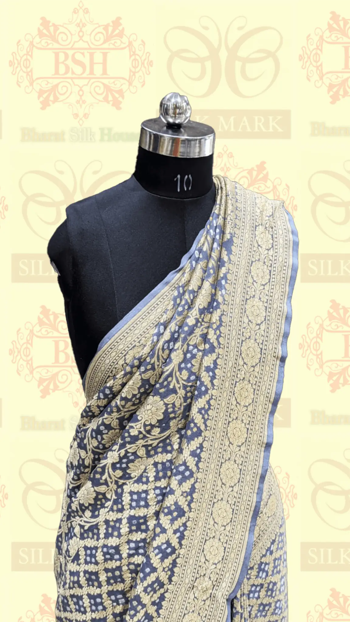 Pure Georgette Bandhej Banarasi Handloom Saree In Shades Of Grey - Bharat Silk House Bandhej