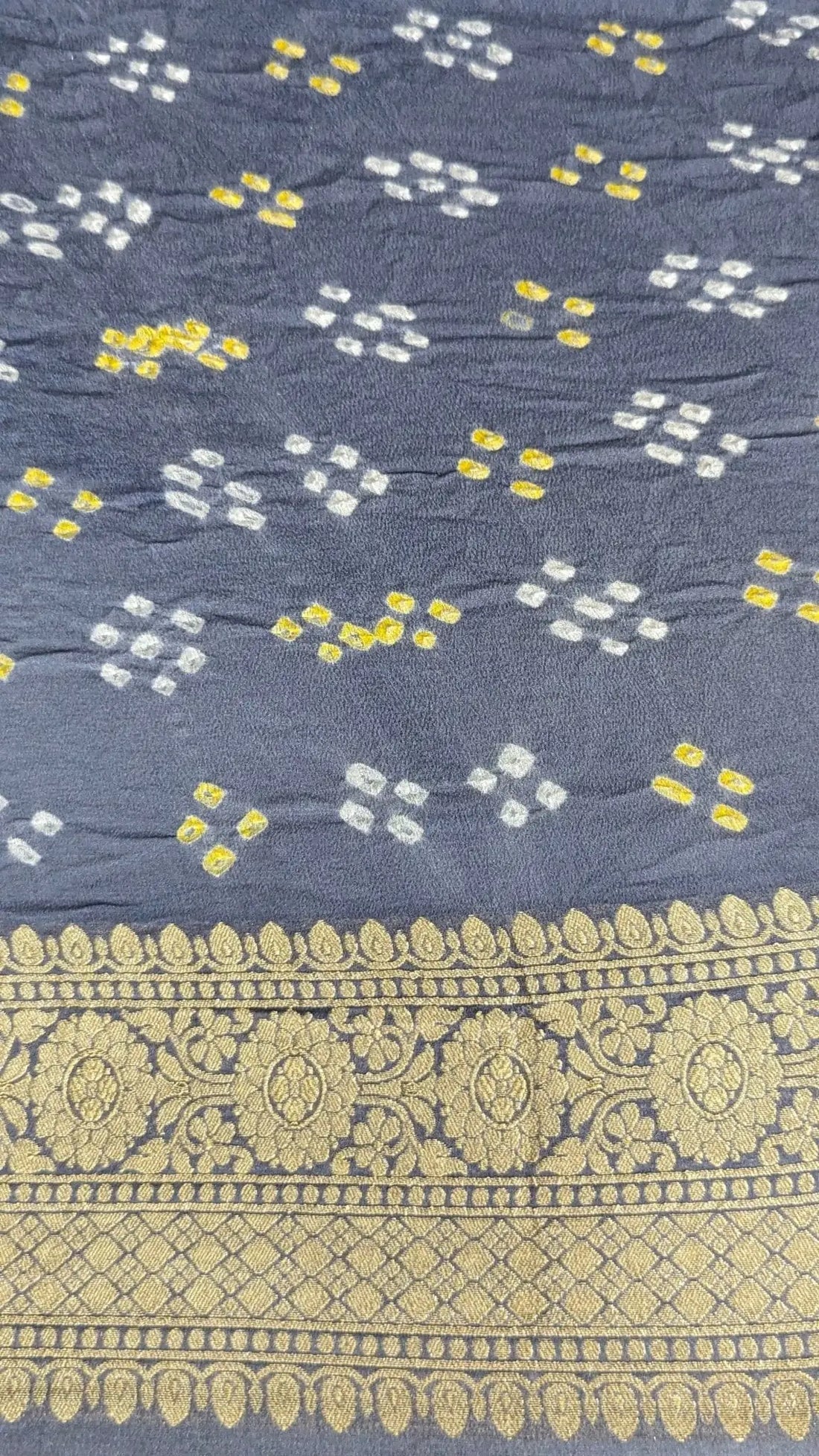 Pure Georgette Bandhej Banarasi Handloom Saree In Shades Of Grey - Bharat Silk House Bandhej