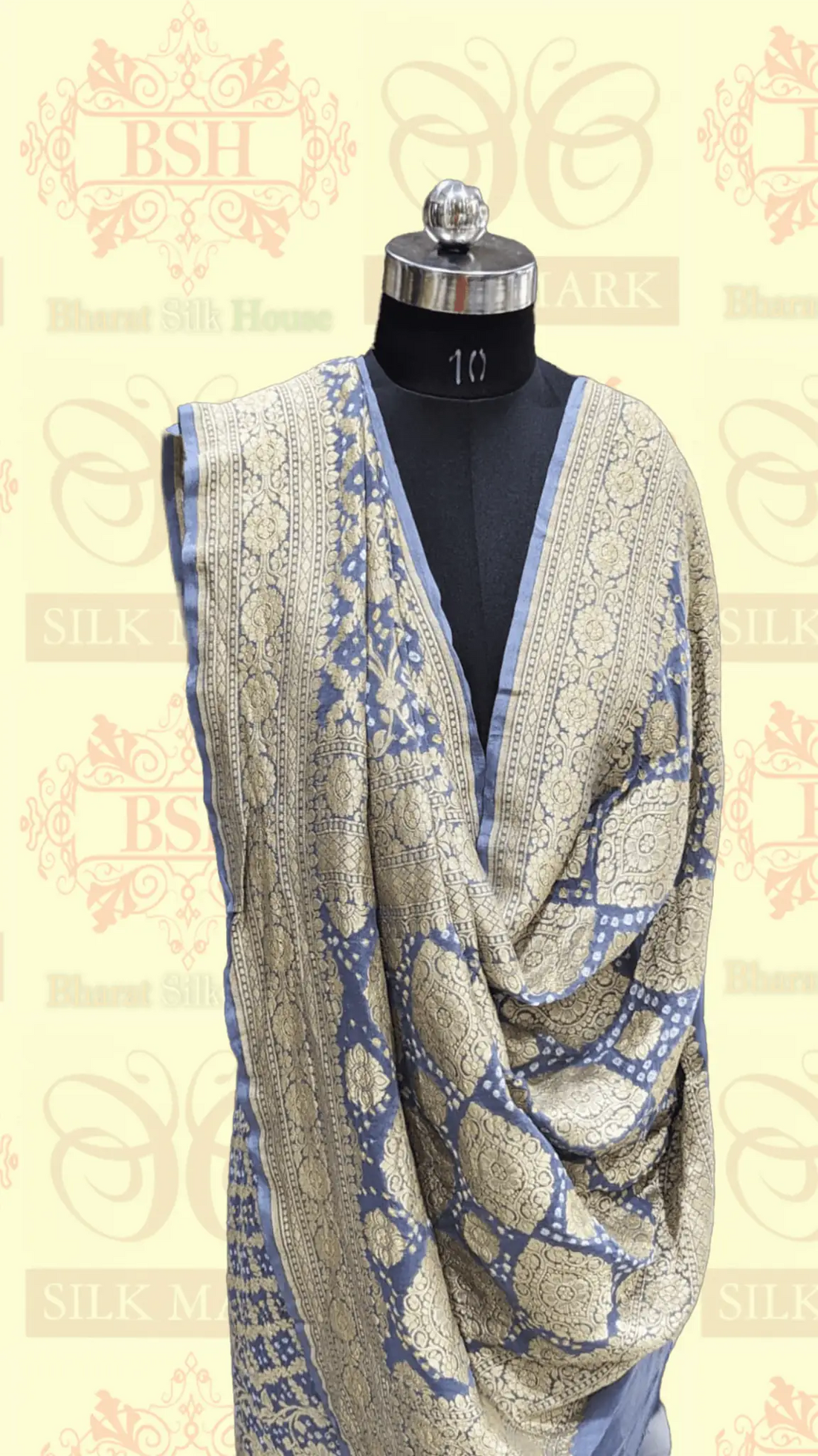Pure Georgette Bandhej Banarasi Handloom Saree In Shades Of Grey - Bharat Silk House Bandhej