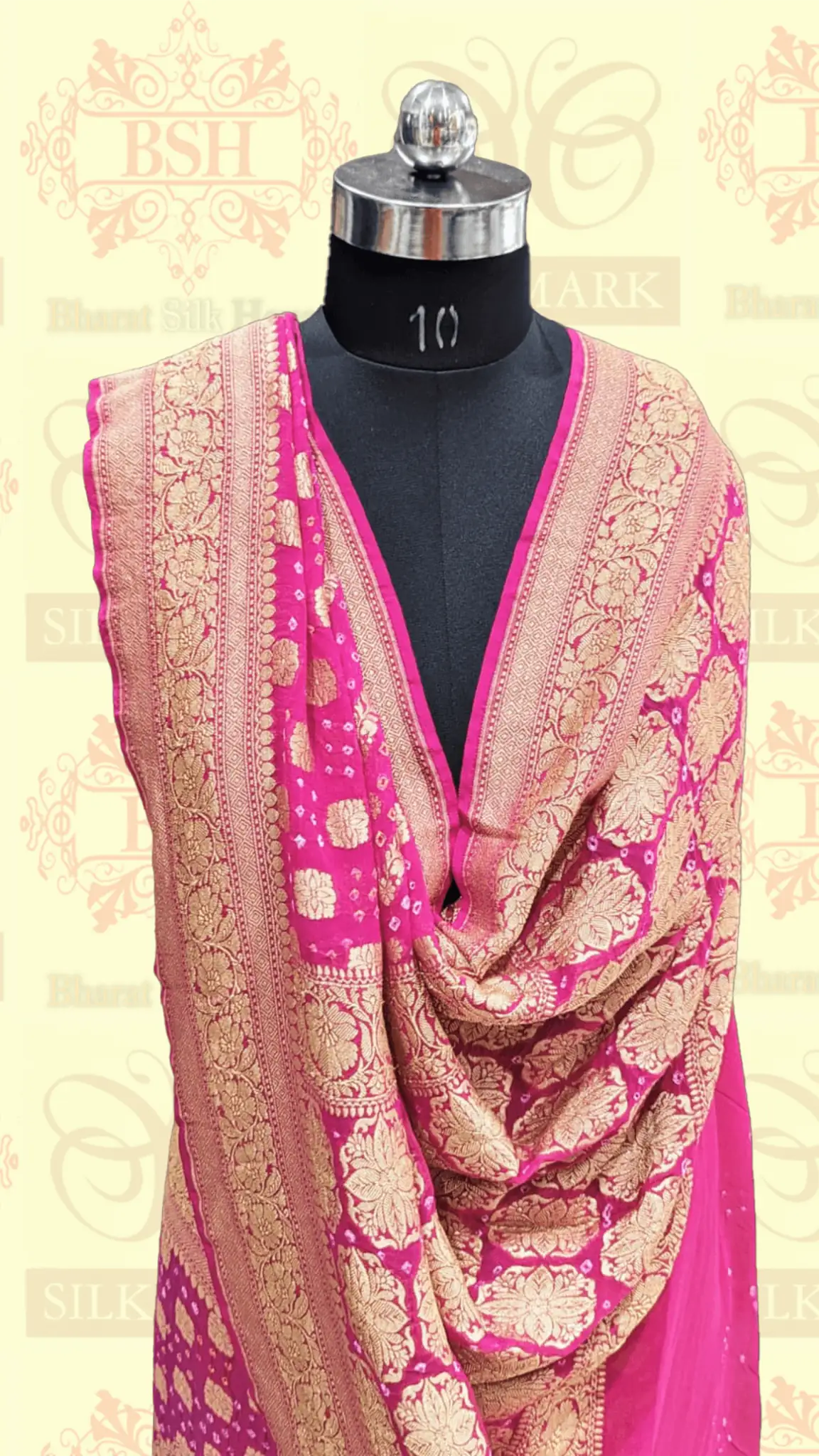 Pure Georgette Bandhej Banarasi Handloom Saree In Shades Of Pink - Bharat Silk House Bandhej