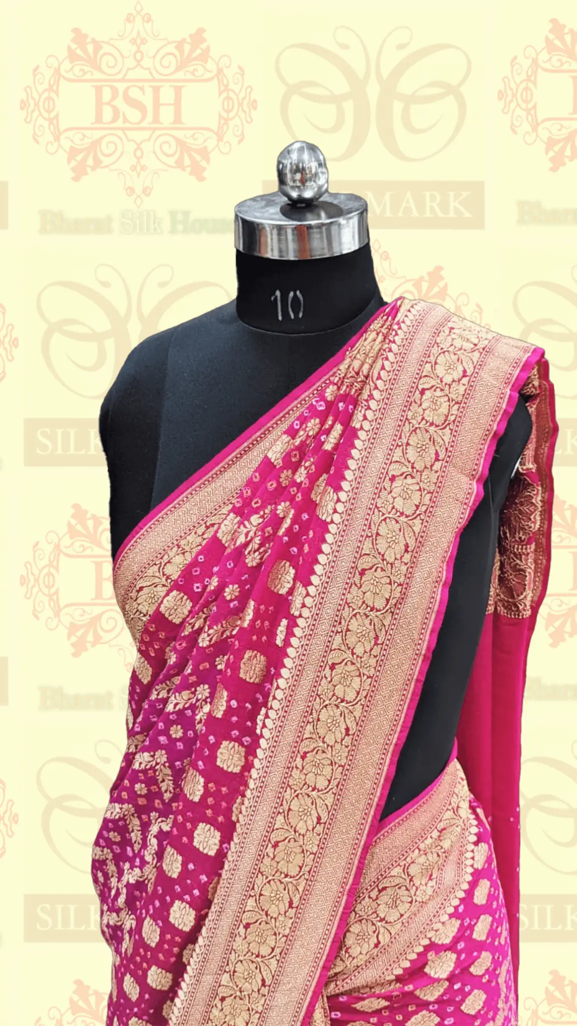Pure Georgette Bandhej Banarasi Handloom Saree In Shades Of Pink - Bharat Silk House Bandhej