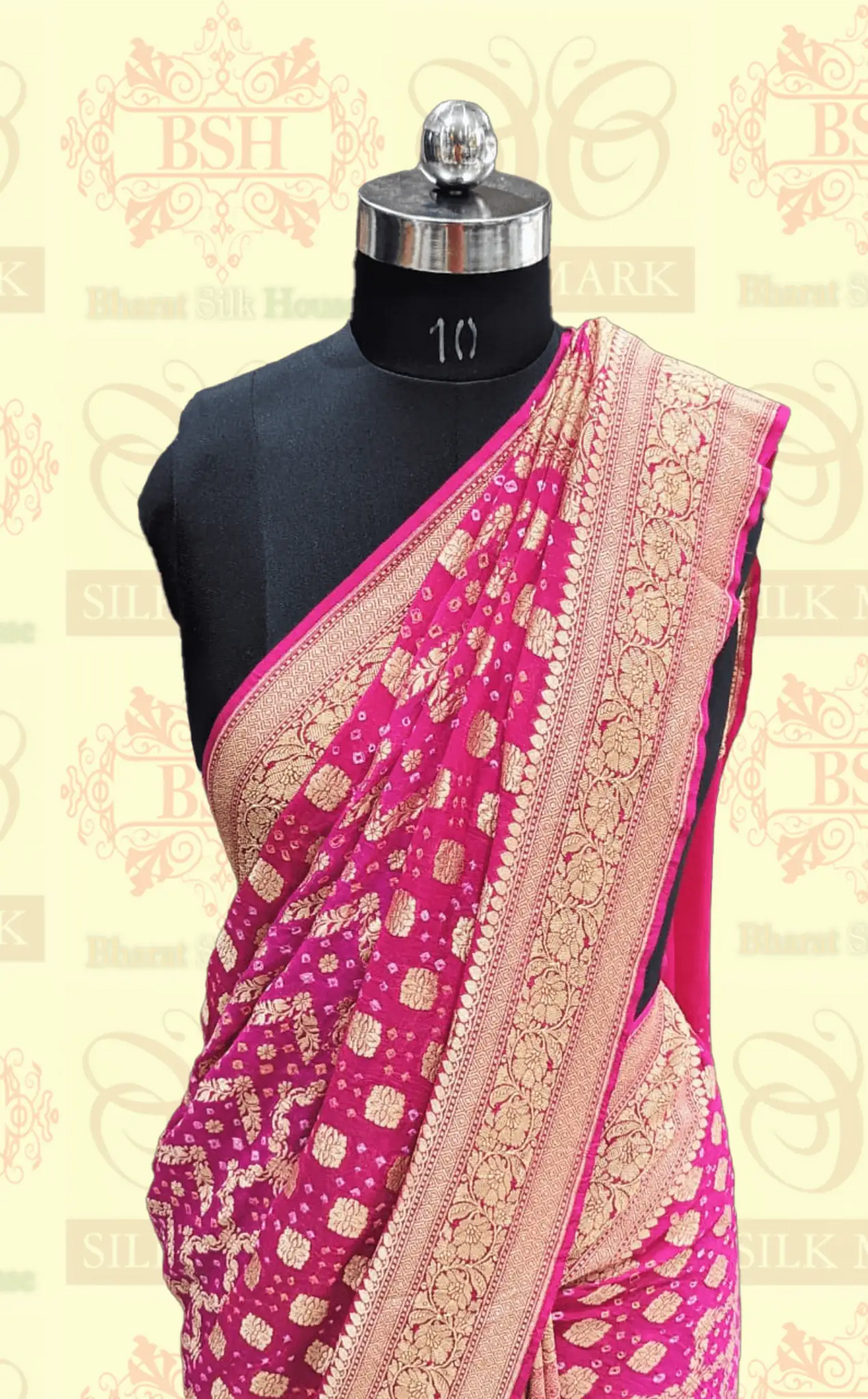 Pure Georgette Bandhej Banarasi Handloom Saree In Shades Of Pink - Bharat Silk House Bandhej