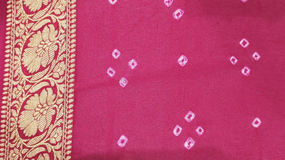 Pure Georgette Bandhej Banarasi Handloom Saree In Shades Of Pink - Bharat Silk House Bandhej