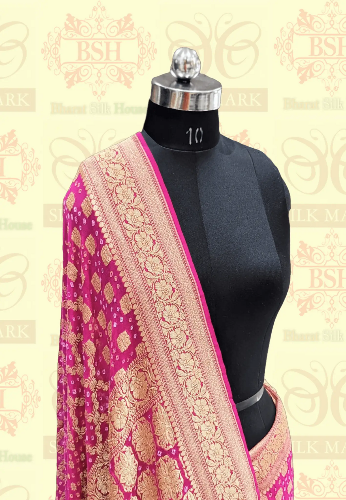 Pure Georgette Bandhej Banarasi Handloom Saree In Shades Of Pink - Bharat Silk House Bandhej