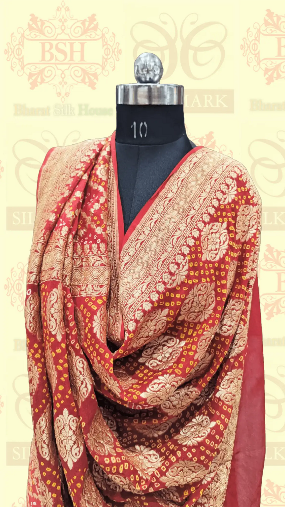 Pure Georgette Bandhej Handloom Banarasi Saree In Shades Of Red/Pink - Bharat Silk House Bandhej