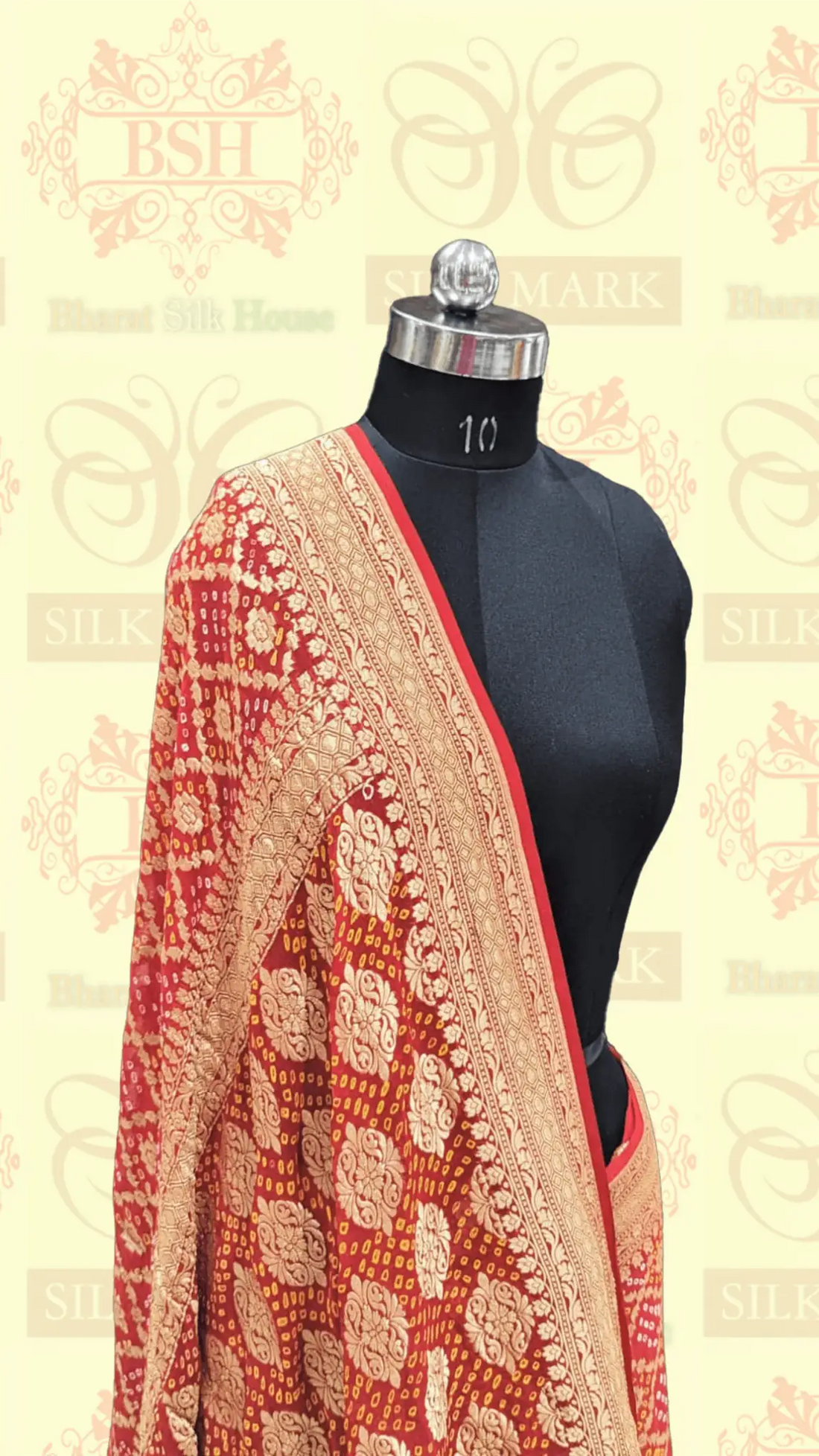 Pure Georgette Bandhej Handloom Banarasi Saree In Shades Of Red/Pink - Bharat Silk House Bandhej