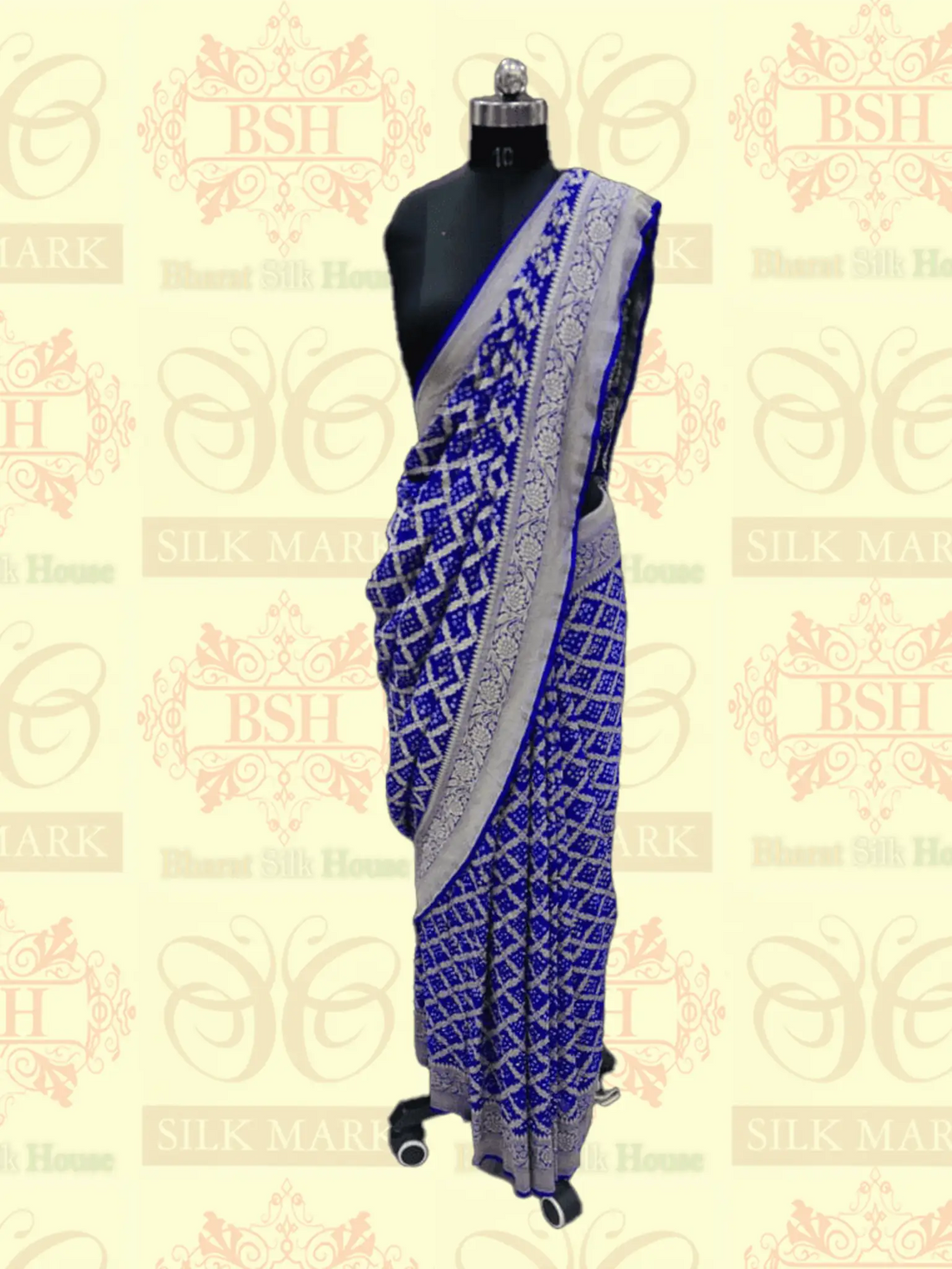 Pure Georgette Bandhej Handloom Banarasi Saree In Shades Of Royal Blue - Bharat Silk House Bandhej