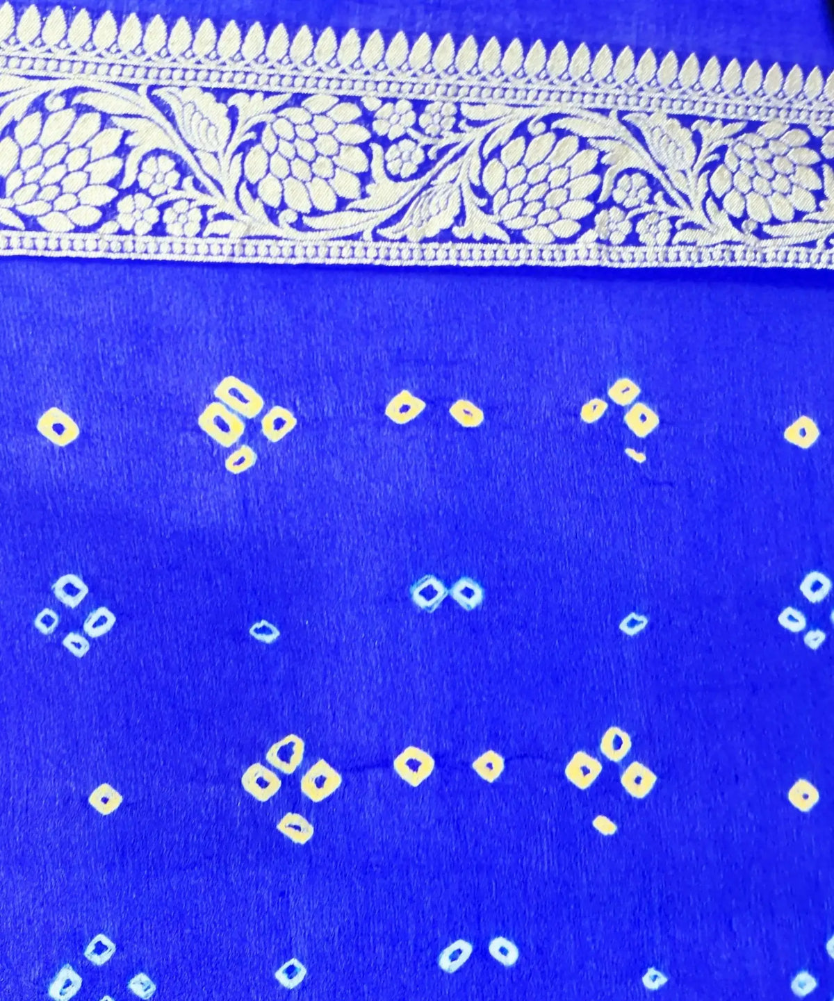 Pure Georgette Bandhej Handloom Banarasi Saree In Shades Of Royal Blue - Bharat Silk House Bandhej