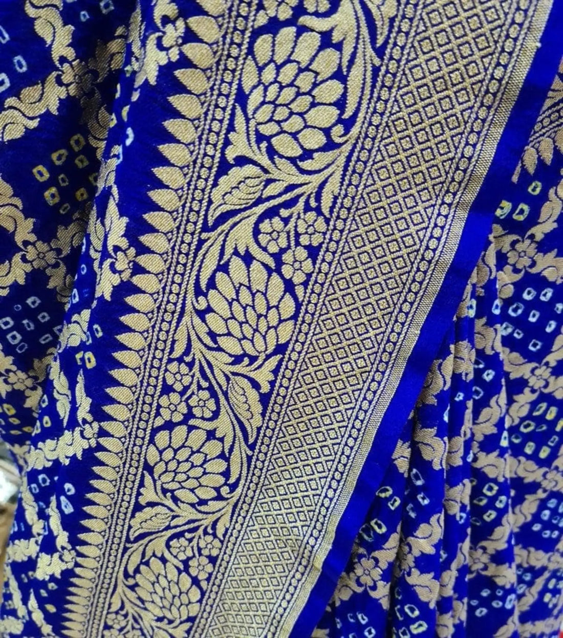 Pure Georgette Bandhej Handloom Banarasi Saree In Shades Of Royal Blue - Bharat Silk House Bandhej