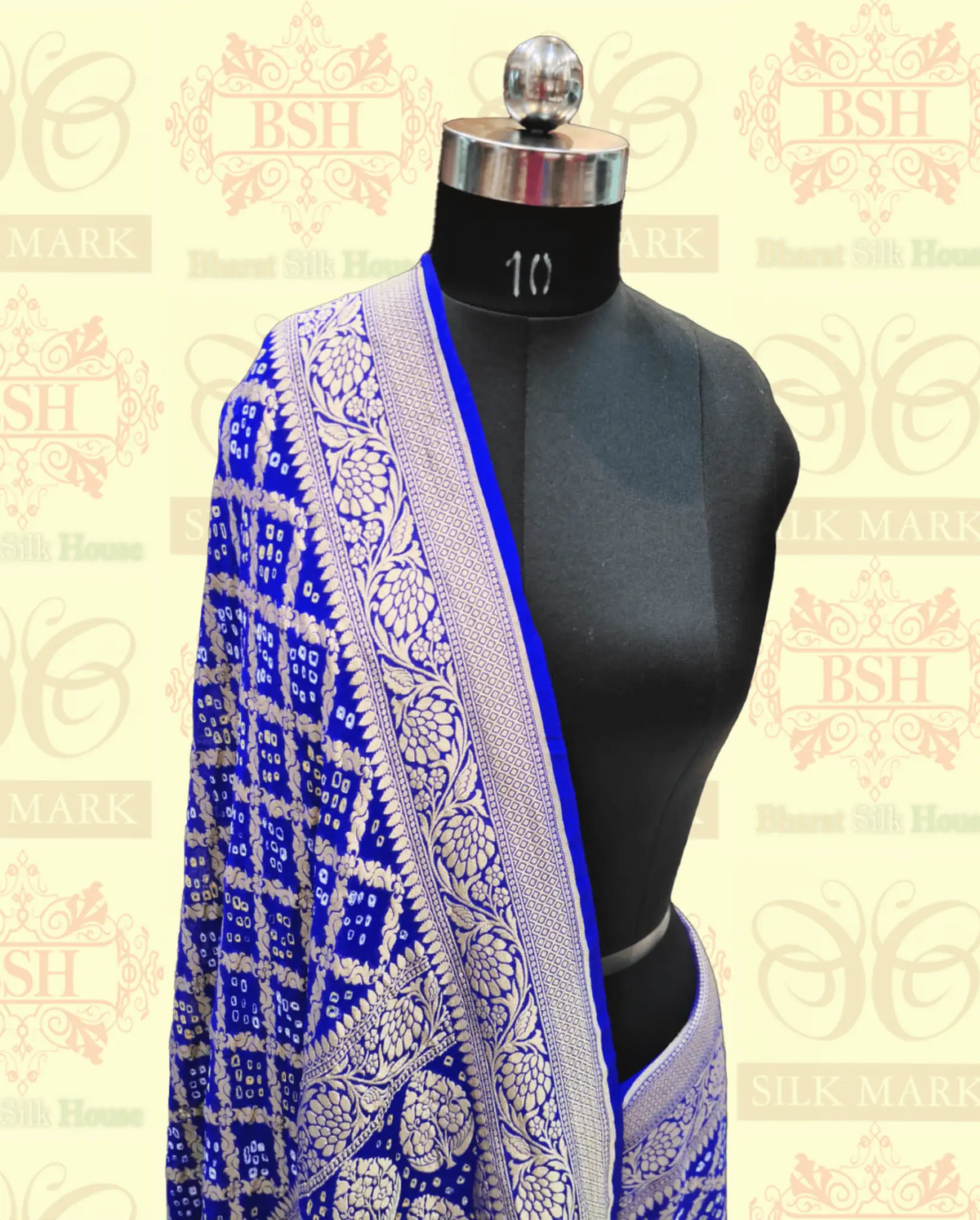 Pure Georgette Bandhej Handloom Banarasi Saree In Shades Of Royal Blue - Bharat Silk House Bandhej