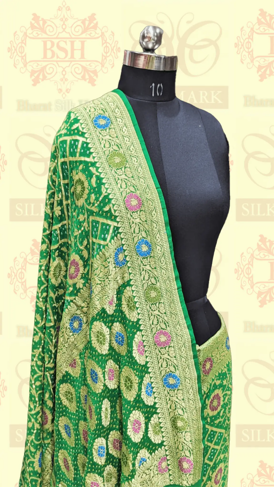 Pure Georgette Bandhej Meenakari Banarasi Saree In Shades Of Green - Bharat Silk House Bandhej