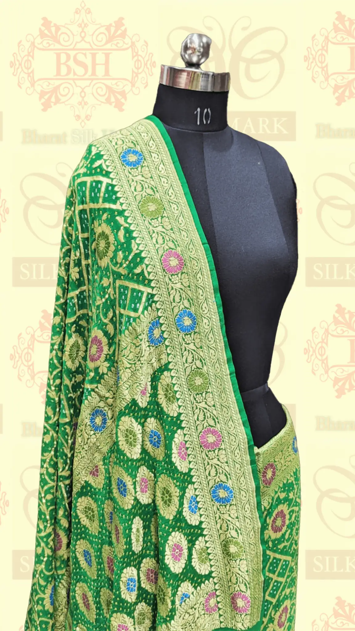 Pure Georgette Bandhej Meenakari Banarasi Saree In Shades Of Green - Bharat Silk House Bandhej