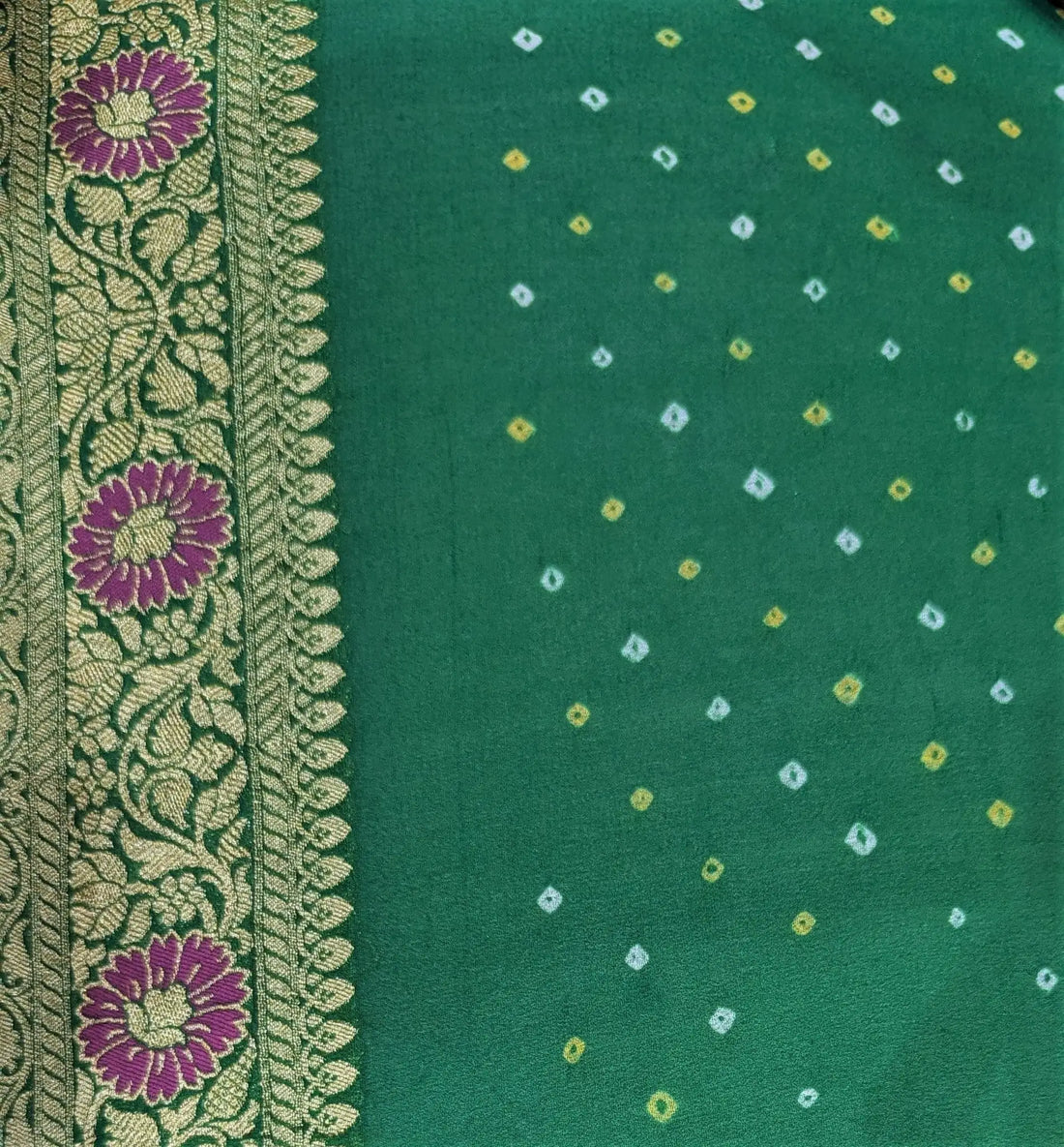 Pure Georgette Bandhej Meenakari Banarasi Saree In Shades Of Green - Bharat Silk House Bandhej