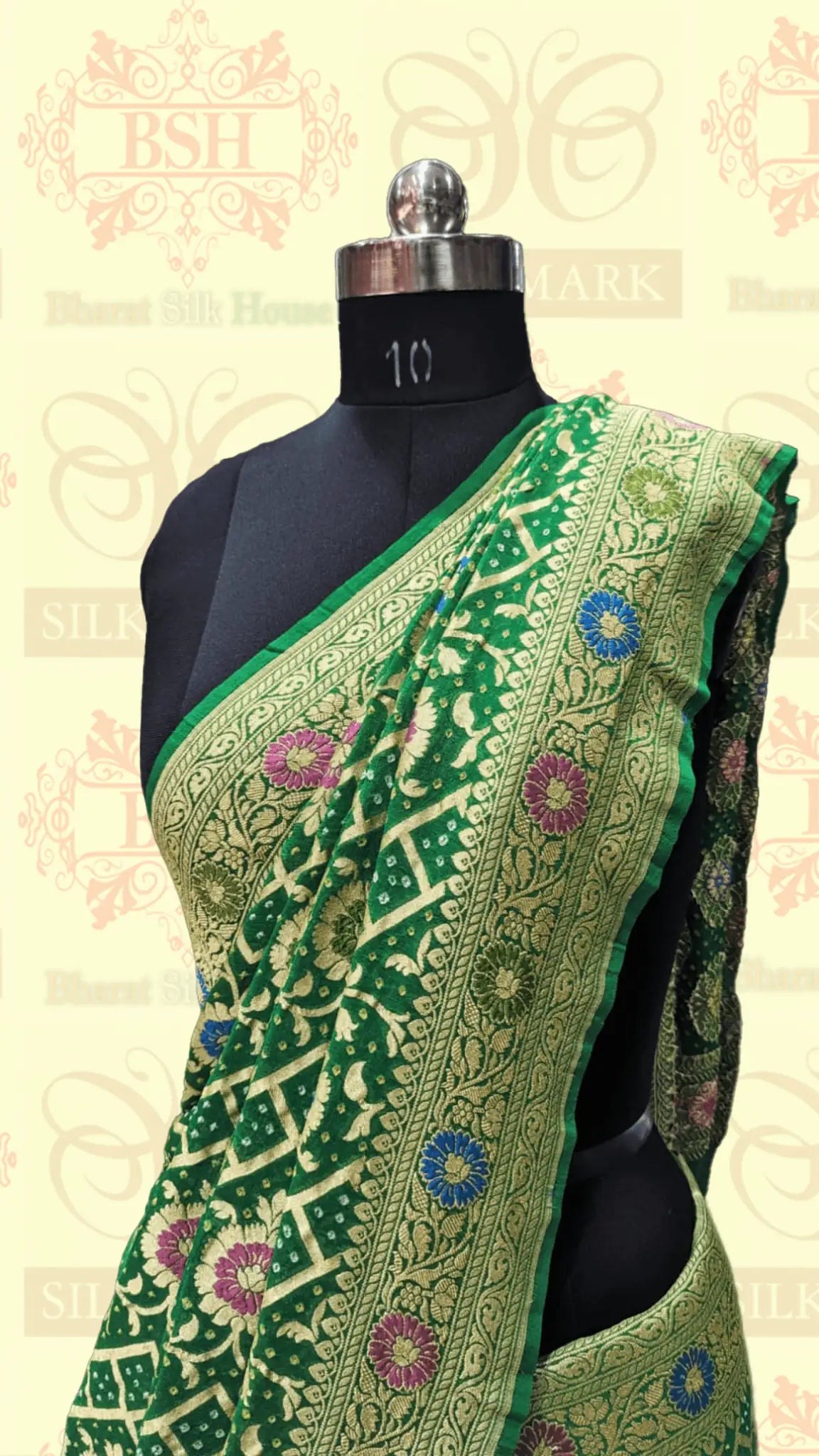 Pure Georgette Bandhej Meenakari Banarasi Saree In Shades Of Green - Bharat Silk House Bandhej