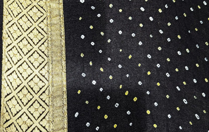 Pure Georgette Handloom Banarasi Bandhej Saree In Dual Shades Of Black/Grey - Bharat Silk House Bandhej