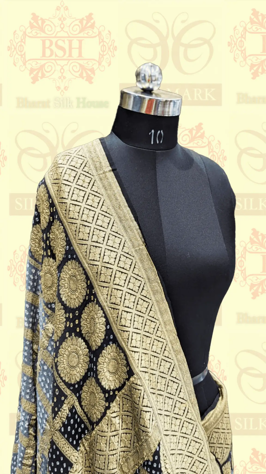 Pure Georgette Handloom Banarasi Bandhej Saree In Dual Shades Of Black/Grey - Bharat Silk House Bandhej