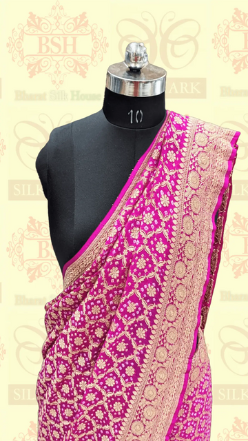Pure Georgette Handloom Banarasi Bandhej Saree In Shades Of Pink - Bharat Silk House Bandhej