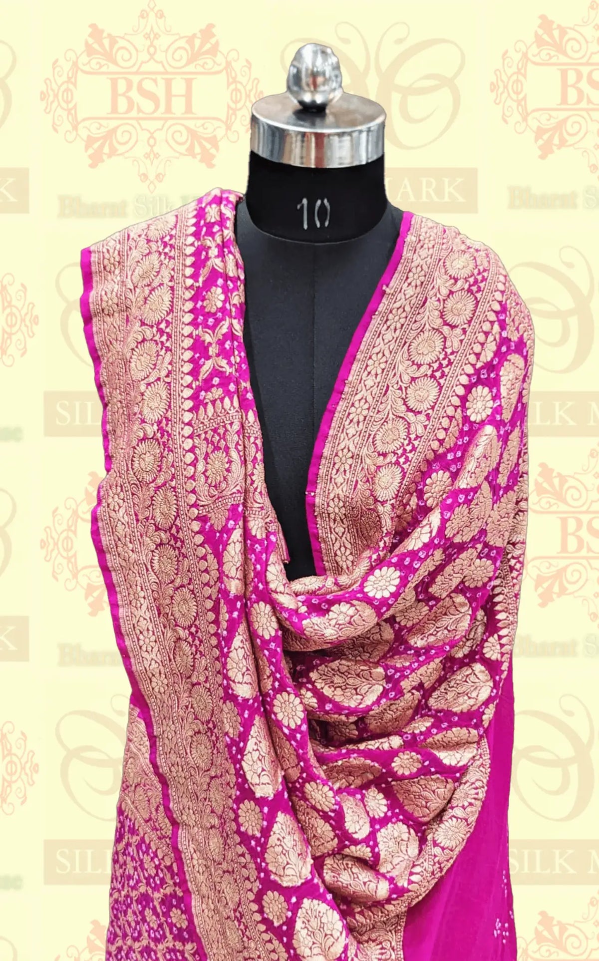 Pure Georgette Handloom Banarasi Bandhej Saree In Shades Of Pink - Bharat Silk House Bandhej