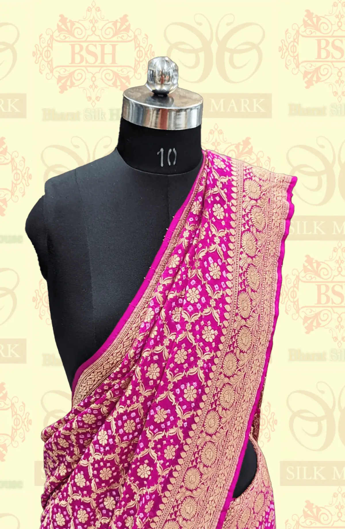 Pure Georgette Handloom Banarasi Bandhej Saree In Shades Of Pink - Bharat Silk House Bandhej
