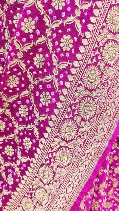 Pure Georgette Handloom Banarasi Bandhej Saree In Shades Of Pink - Bharat Silk House Bandhej
