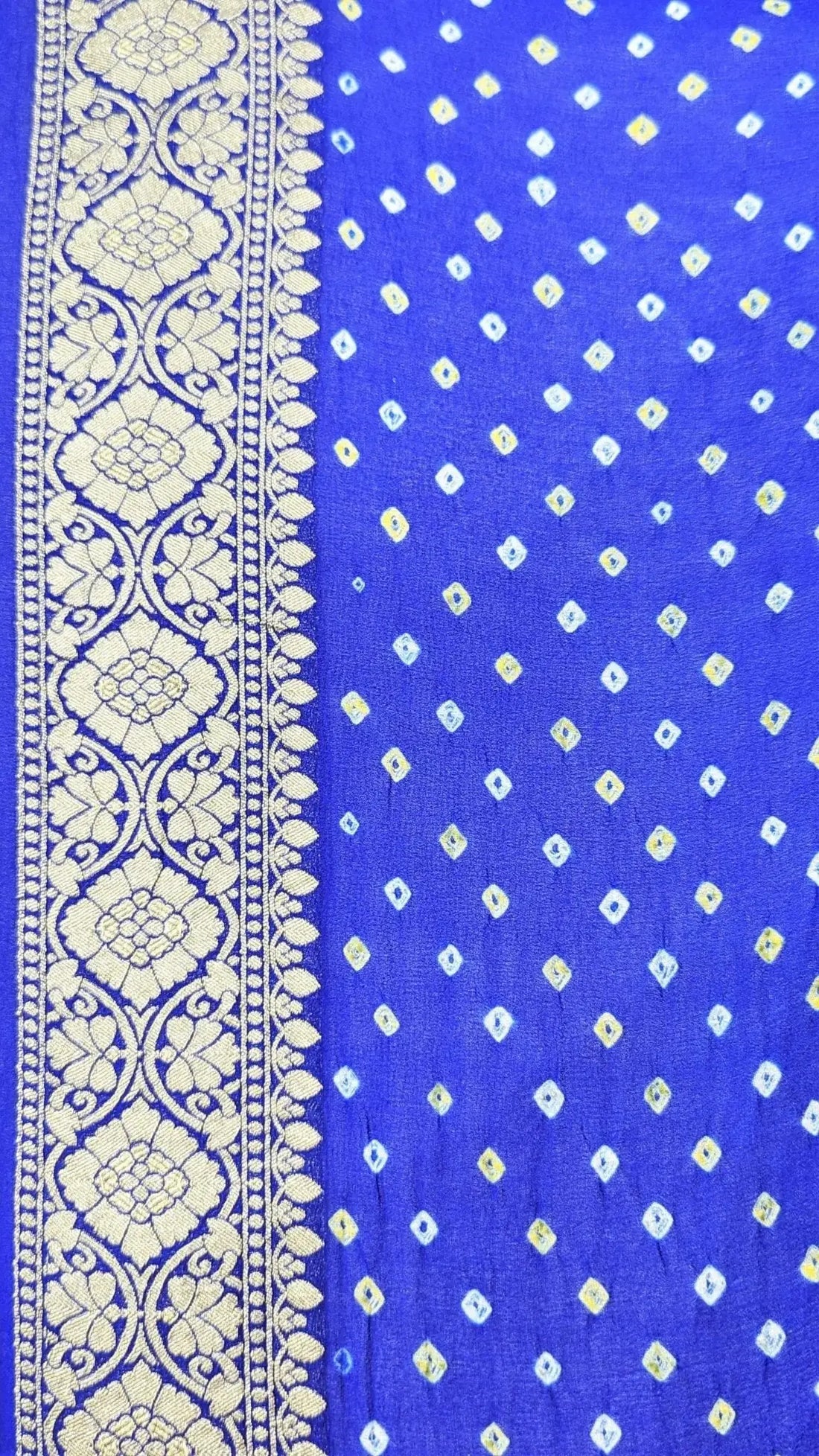 Pure Georgette Handloom Bandhej Banarasi Saree In Dual Shades Of Royal Blue - Bharat Silk House Bandhej