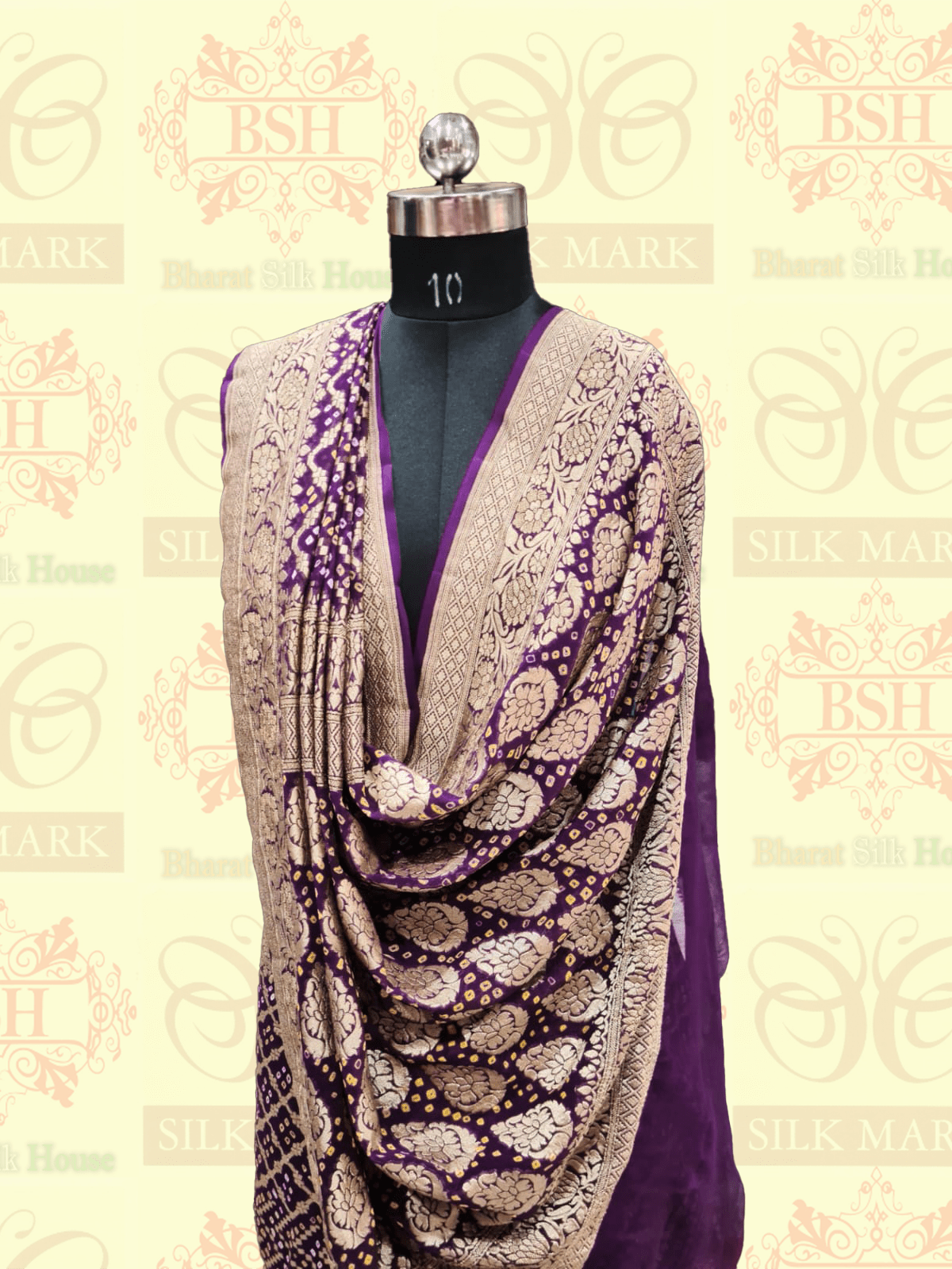 Pure Hand Bandhej Silk Saree With Zari Weaving Work In Shades Of Magenta - Bharat Silk House