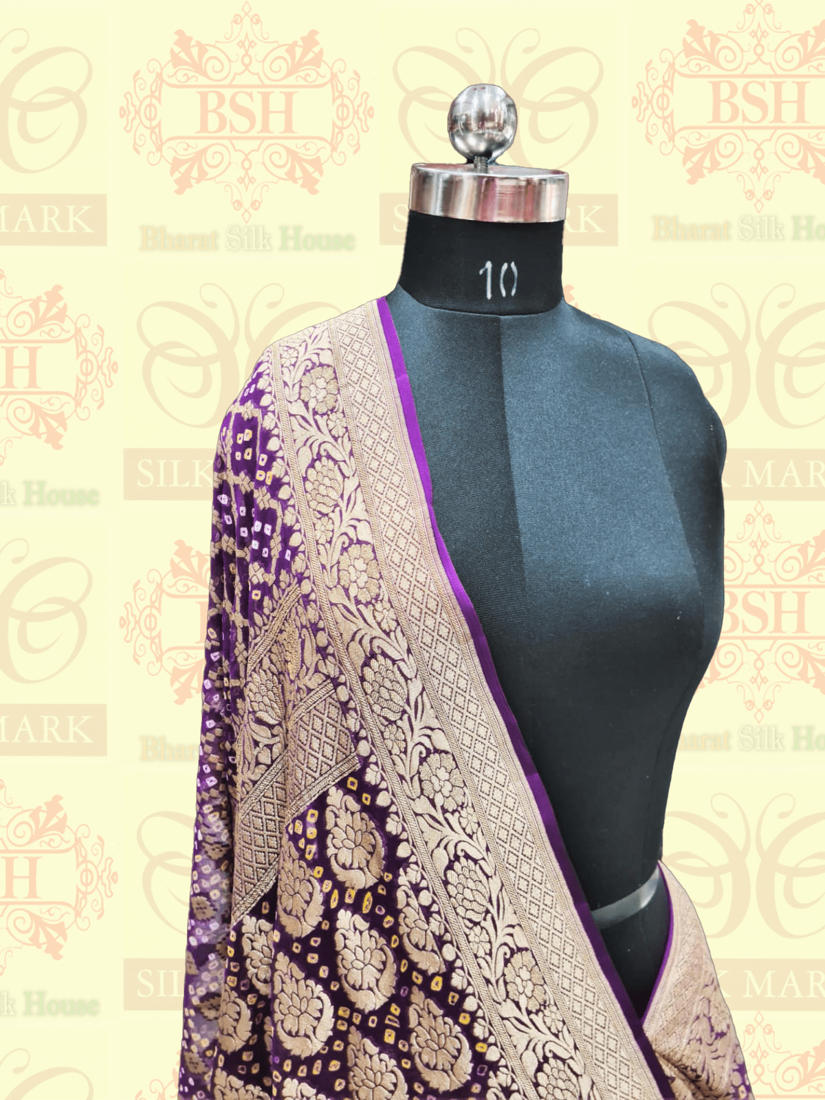 Pure Hand Bandhej Silk Saree With Zari Weaving Work In Shades Of Magenta - Bharat Silk House