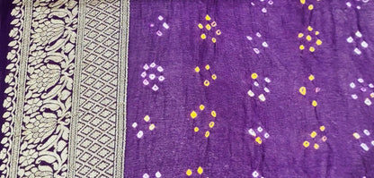 Pure Hand Bandhej Silk Saree With Zari Weaving Work In Shades Of Magenta - Bharat Silk House Bandhej