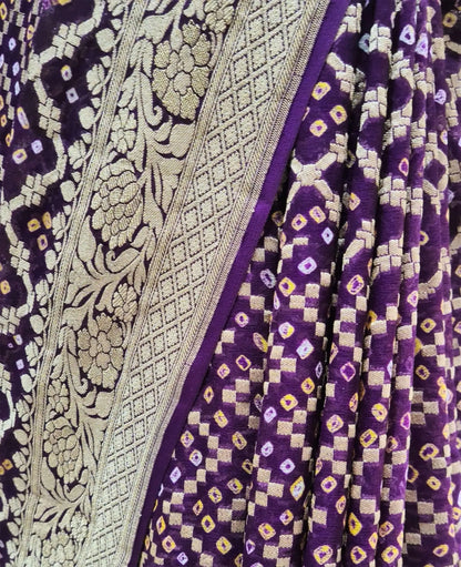 Pure Hand Bandhej Silk Saree With Zari Weaving Work In Shades Of Magenta - Bharat Silk House Bandhej